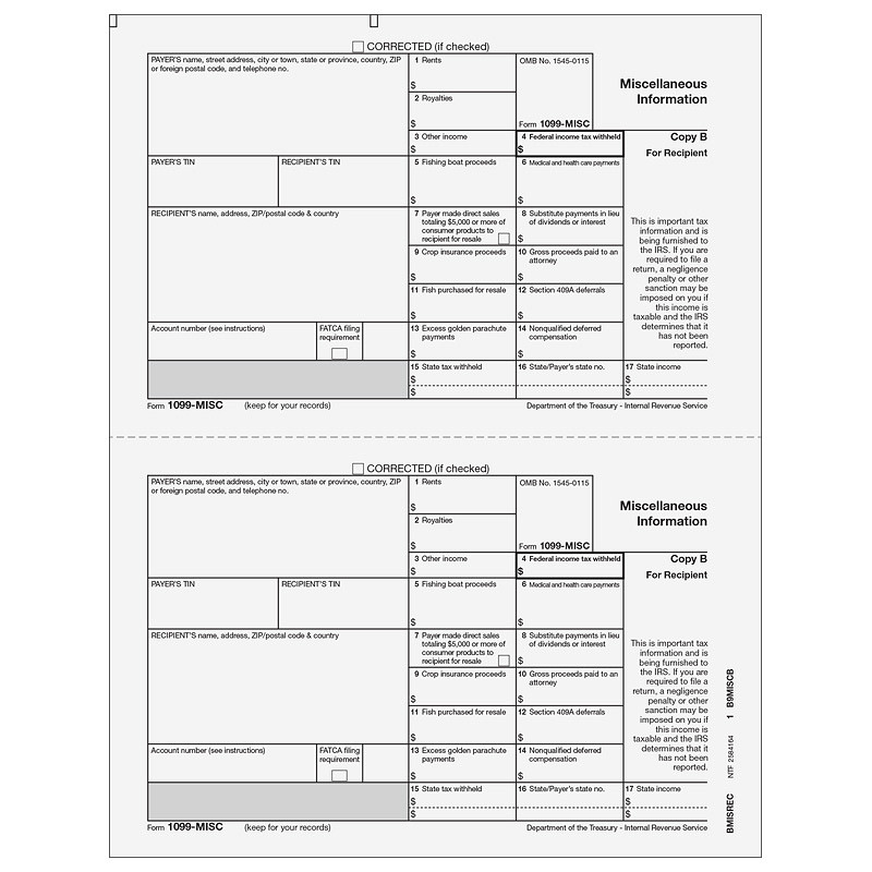 Laser 1099 Misc Forms Bradford Business Checks